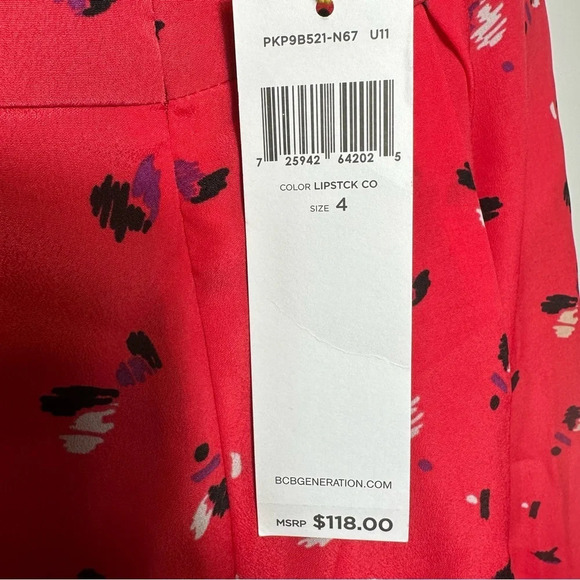 BCBGeneration Romper Lipstick Red All Over Print Wrap Tank Sleeves Sleeveless 4 - Picture 11 of 11